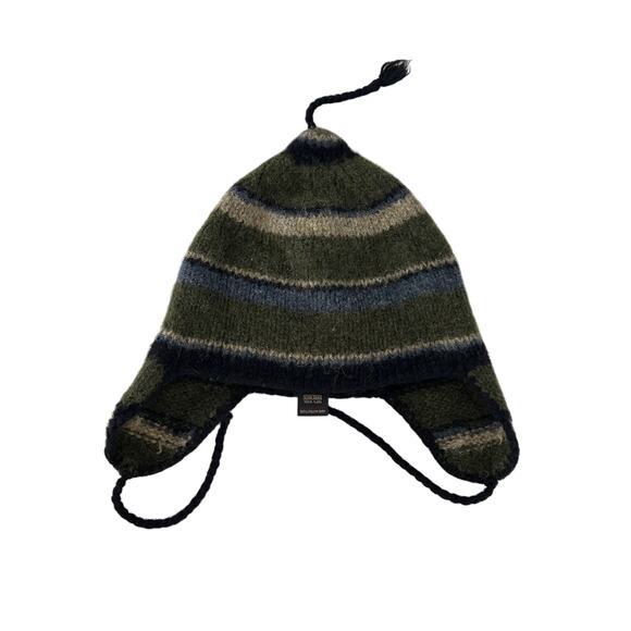 Abercrombie & Fitch Wool Knit Beanie Ear Flaps Vintage 90s y2k Green Winter Peru - Picture 3 of 7